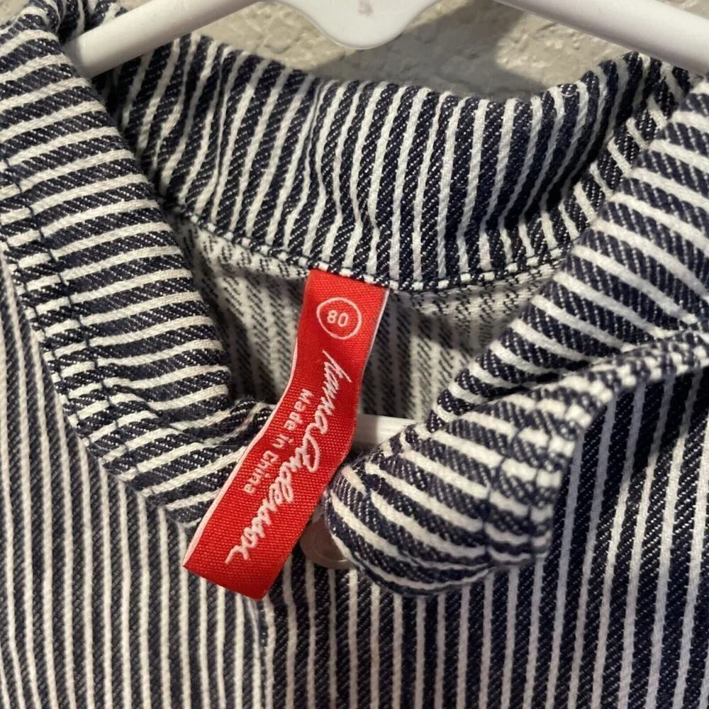 Hanna Andersson Toddler Baby Boy One-Piece BLUE Railroad Stripe Romper 80, 18-24 - Picture 5 of 7